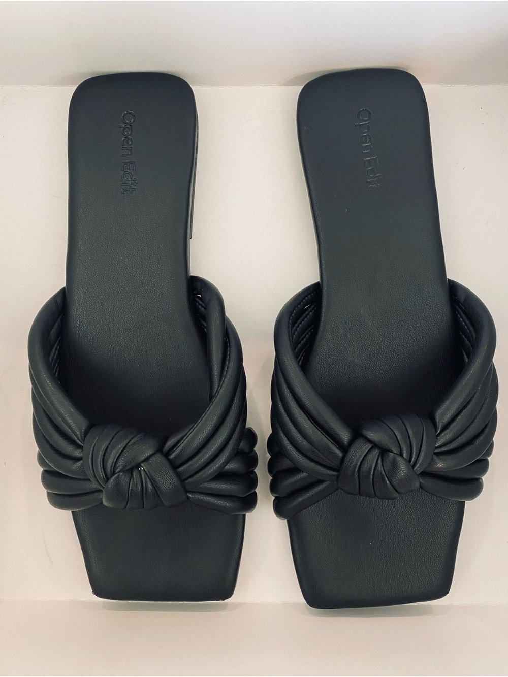 Open Edit Women's Black Knotted Slide Sandals